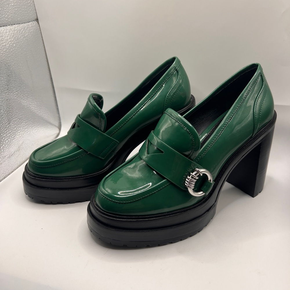 Emerald Green Chunky Heel Loafers